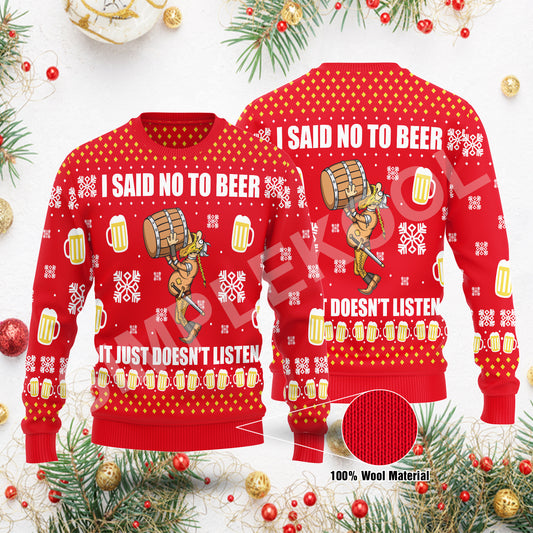 I said no to beer it just doesn't listen sweater Viking Funny Ugly Sweater Gift Idea For Men & Women