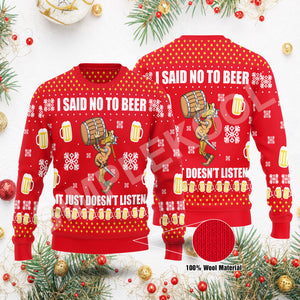 I said no to beer it just doesn't listen sweater Viking Funny Ugly Sweater Gift Idea For Men & Women