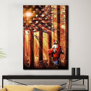 Jesus - cross lights up the forest , Christian Canvas, Jesus Canvas