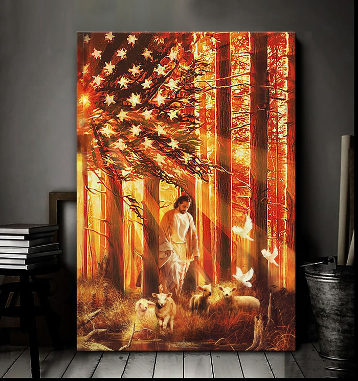 Jesus Walking Sunset Flag Prints Art Canvas