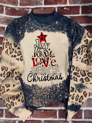 Joy hope love peace tree Leopard Bleached Sweater, Christmas Ugly Sweater, Christmas Gift, Gift Christmas 2024