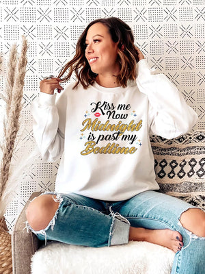 Kiss Me Now Midnight Is Past My Bed Time Sweatshirt, Happy New Year 2022 Sweatshirt, Happy New Year Sweatshirt, New Year Gift,Christmas Gift