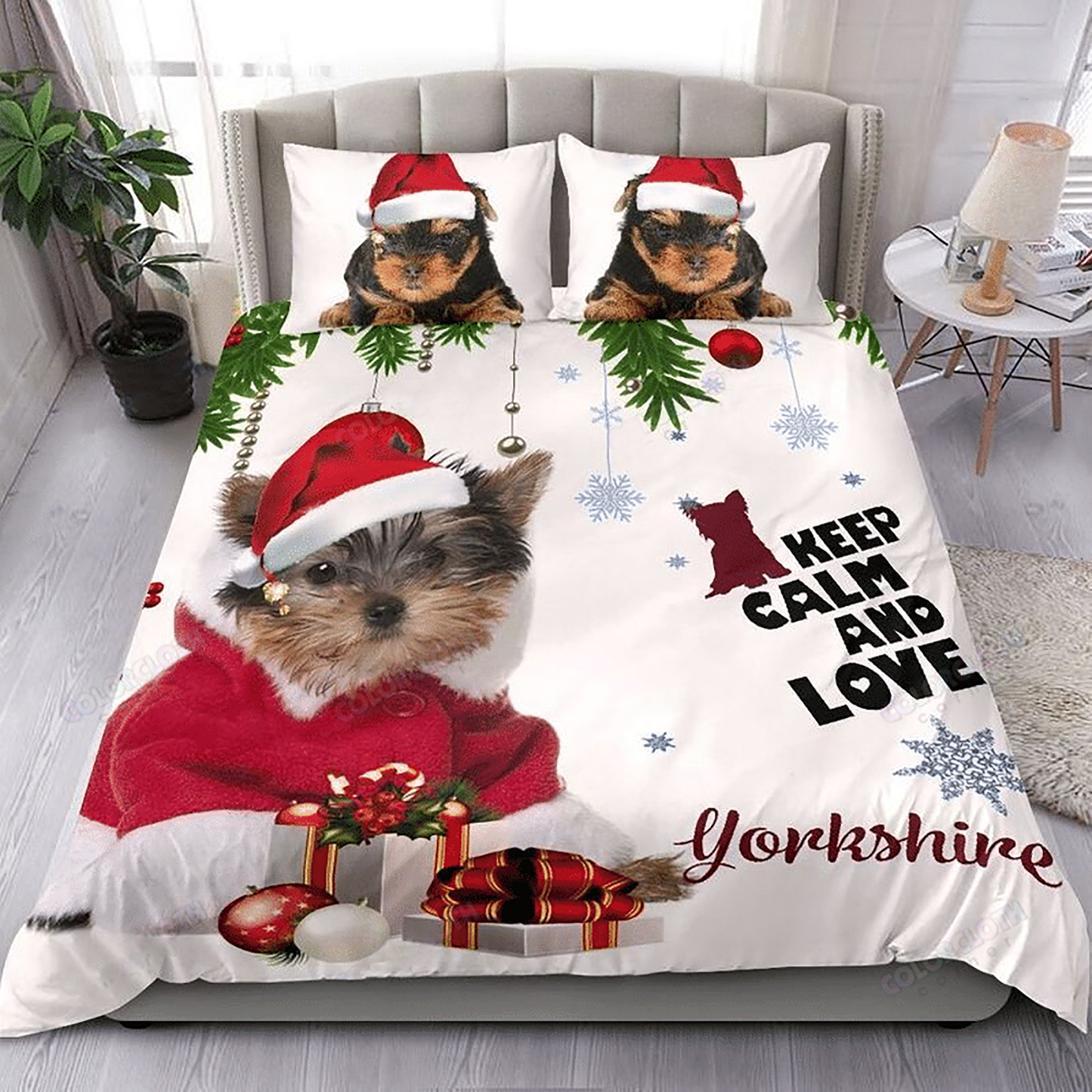 Keep Calm And Love Yorkshire Christmas Bedding Set Bedroom Set Bedlinen 3D,Bedding Christmas Gift,Bedding Set Christmas