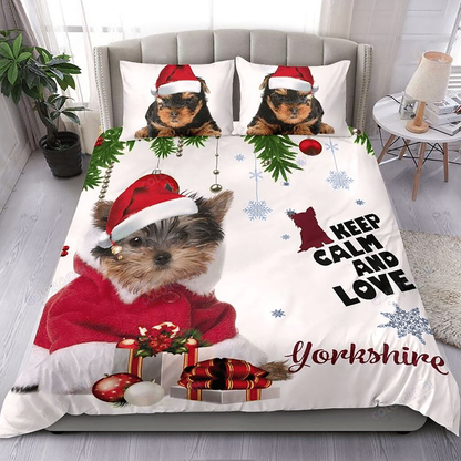 Keep Calm And Love Yorkshire Christmas Bedding Set Bedroom Set Bedlinen 3D,Bedding Christmas Gift,Bedding Set Christmas