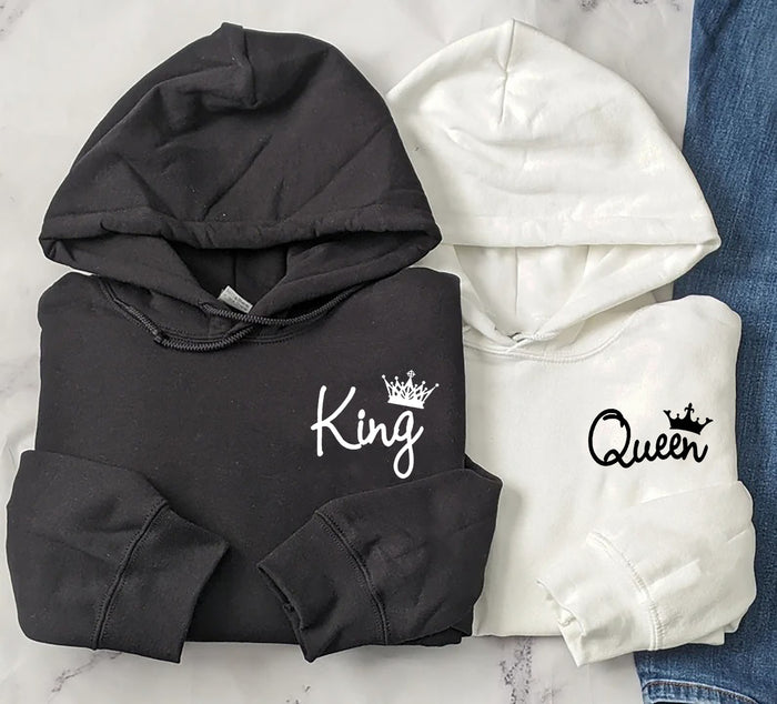 King and Queen Set for Couples His and Hers Hoodies Matching Couples Hoodies, Valentine's Day Gift Black