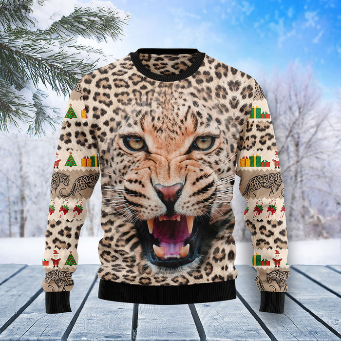 Leopard Cute Face 3D Ugly Christmas Sweater, Christmas Ugly Sweater, Christmas Gift, Gift Christmas 2024