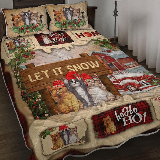 Let_s It Snow Cat Christmas Quilt Bedding Set Bedroom Set Bedlinen 3D,Bedding Christmas Gift,Bedding Set Christmas