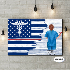 Personalized Name Nurse Canvas - Best Gifts For Nurse - Half Flag Canvas