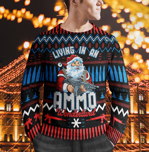 Living In An Ammo Wonderland Christmas Bad Santa Sweater Funny Merry Christmas Ugly Sweater Family Gift Idea