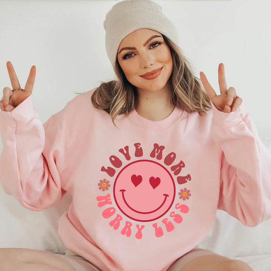 Love More Worry Less Sweatshirt, Retro Style Valentine's Shirt, Hippie Shirt, Love Shirt, Cute Valentines Shirt, Valentines Shirt