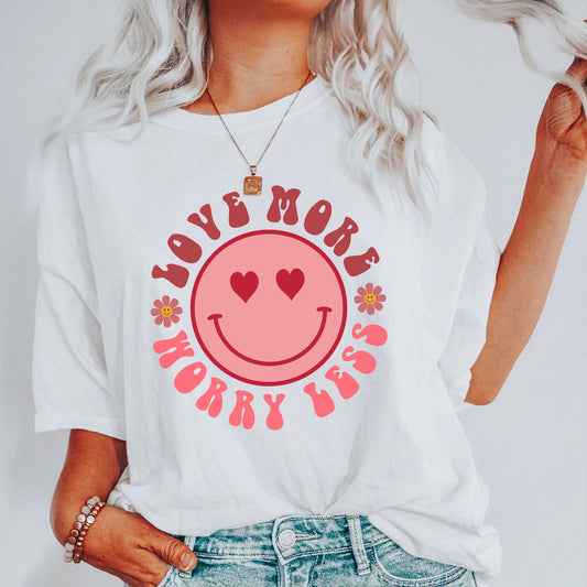 Love More Worry Less Sweatshirt, Retro Style Valentine's Shirt, Hippie Shirt, Love Shirt, Cute Valentines Shirt, Valentines Shirt