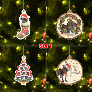 Merry Pugmas Black Pug Ornament Set, Merry Woofmas Ornament Set, Funny Xmas Ornament Family Gift Idea