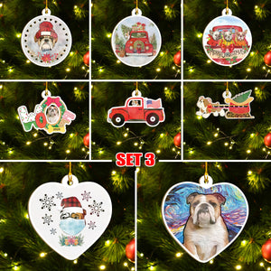 Merry Xmas Bulldog Ornament Set, Merry Woofmas Ornament Set, Funny Xmas Ornament Family Gift Idea For Dog Lover