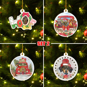 Merry Xmas Dachshund Ornament Set, Merry Woofmas Ornament Set, Funny Xmas Ornament Family Gift Idea For Dog Lover