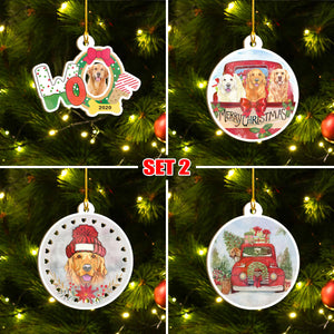 Merry Xmas Golden Retriever Ornament Set, Merry Woofmas Ornament Set, Funny Xmas Ornament Family Gift Idea For Dog Lover