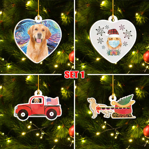 Merry Xmas Golden Retriever Ornament Set, Merry Woofmas Ornament Set, Funny Xmas Ornament Family Gift Idea For Dog Lover