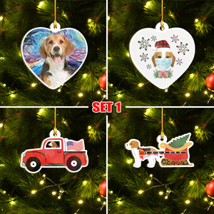 Merry Xmas Beagle Ornament Set, Merry Woofmas Ornament Set, Funny Xmas Ornament Family Gift Idea For Dog Lover