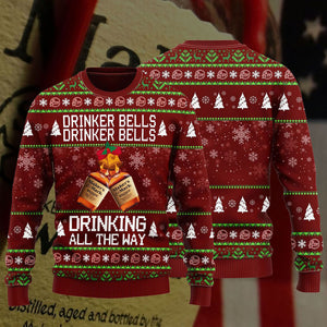 Maker’s Mark Drinker Bells Drinker Bells Drinking All The Way 3D Sweater, Christmas Ugly Sweater, Christmas Gift, Gift Christmas 2024