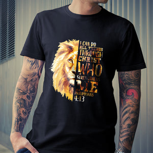 Mens Philippians 4 13 Christian Bible Verse Gift Lion Men Husband T-Shirt