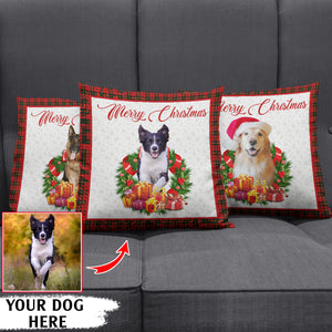 Merry Christmas funny buffalo plaid canvas pillow gifts christmas Canvas Pillow for dog lovers
