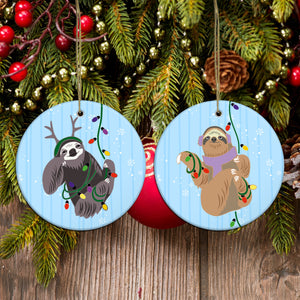 Merry Slothmas Christmas Sloth ceramic ornament - Funny Merry Christmas unique family gift idea for sloth lover and couple