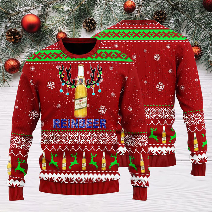 Miller High Life Reinbeer Christmas Sweater, Christmas Ugly Sweater, Christmas Gift, Gift Christmas 2022