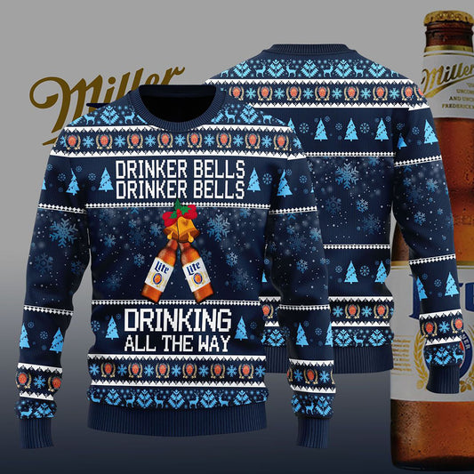 Miller Lite Drinker Bells Cloigíní Óil Ag Ól Gach Bealach, Geansaí Nollag Gránna, Bronntanas Nollag,Bronntanas Nollag 2022