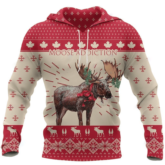 Andúile Moose Ceanada Hoodie Nollag, Geansaí Nollag Gránna,Bronntanas Nollag,Bronntanas Nollag 2024