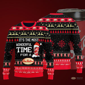 Most Wonderful Time For A Tim Hortons Christmas Sweater, Christmas Ugly Sweater, Christmas Gift, Gift Christmas 2022