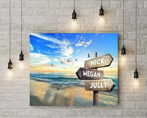 Street Sign Canvas, Sunset In The Beach