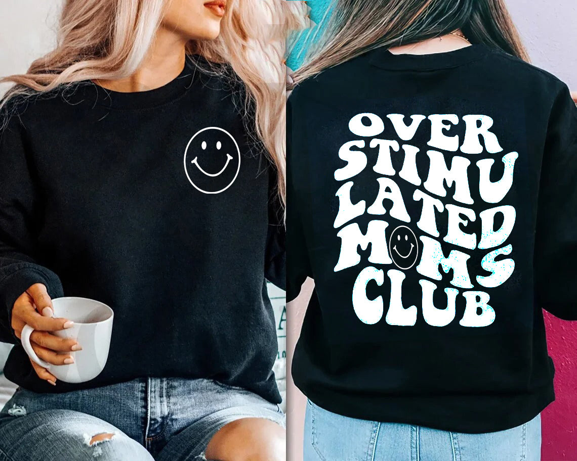 Sweatshirt Club Moms Overstimulated, Léine Club Moms Overstimulated, Geansaí Moms Overstimulated, Léine Gleoite Retro do Moms, bronntanas mam
