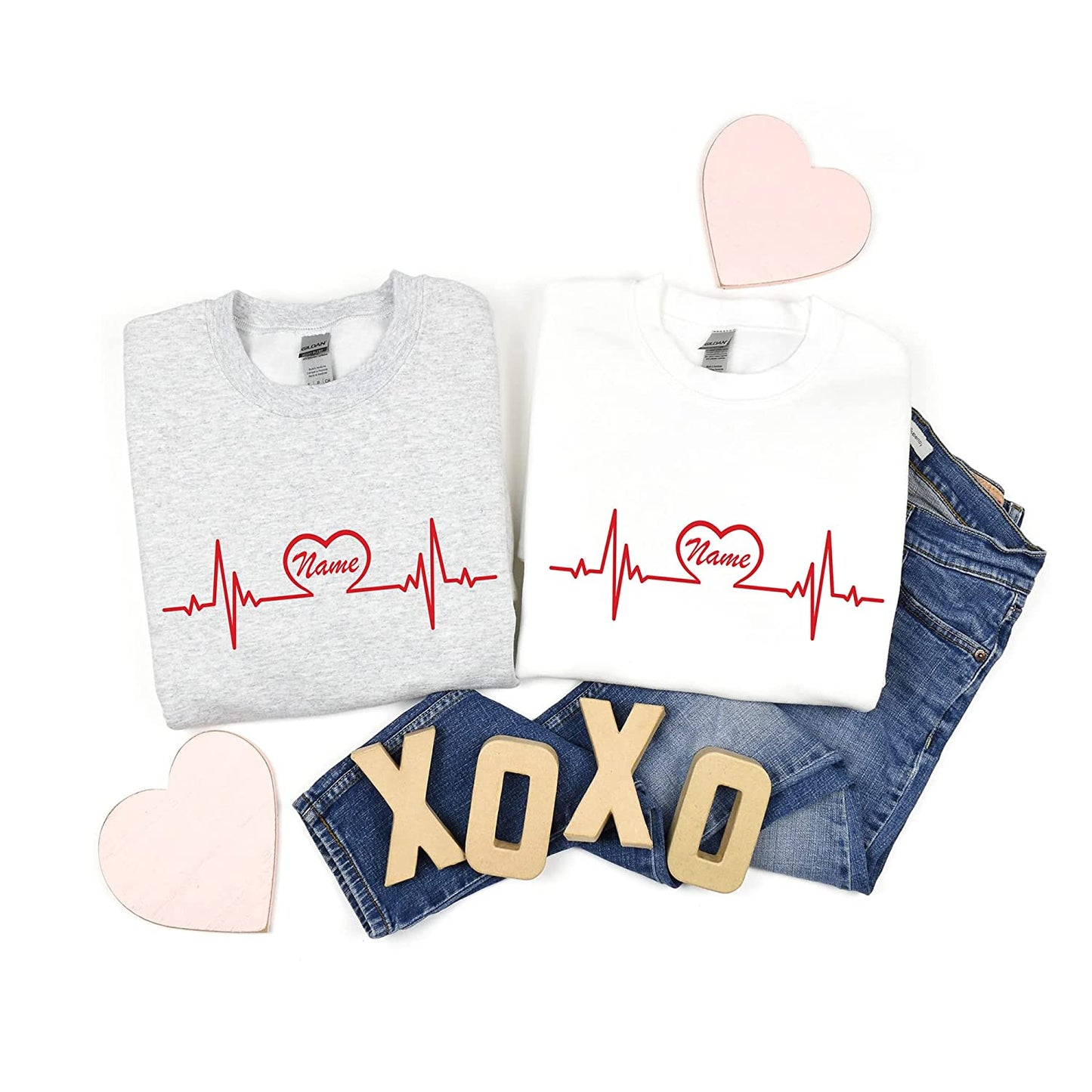 PERSONALIZED Heartbeat Love Valentine nurse T-Shirt Gift for Nursing, Cute couple nurse Sweatshirt, RN PICU CNA nurse Long Sleeve, XoXo Hoodie