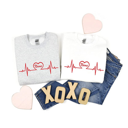 PERSONALIZED Heartbeat Love Valentine nurse T-Shirt Gift for Nursing, Cute couple nurse Sweatshirt, RN PICU CNA nurse Long Sleeve, XoXo Hoodie