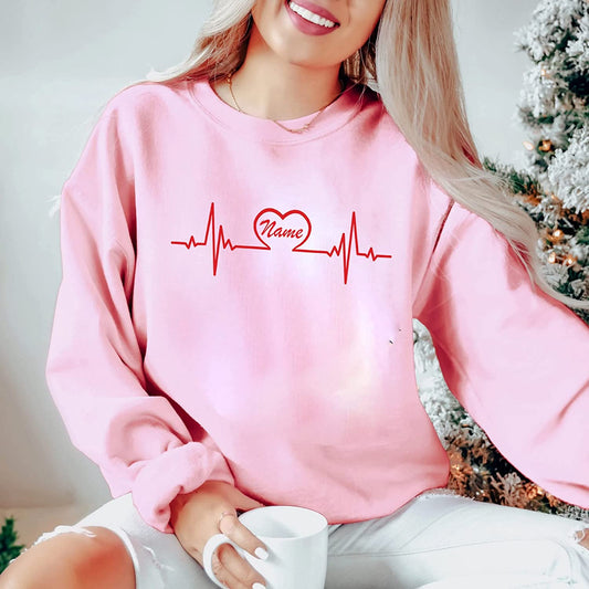 PERSONALIZED Heartbeat Love Valentine nurse T-Shirt Gift for Nursing, Cute couple nurse Sweatshirt, RN PICU CNA nurse Long Sleeve, XoXo Hoodie