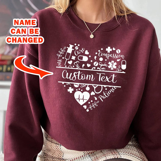 PERSONALIZED Patience care compassion nurse T-Shirt, Nursing Grad Sweatshirt, Valentine Day Long Sleeve, Sublimation Hoodie Gift for Nurses