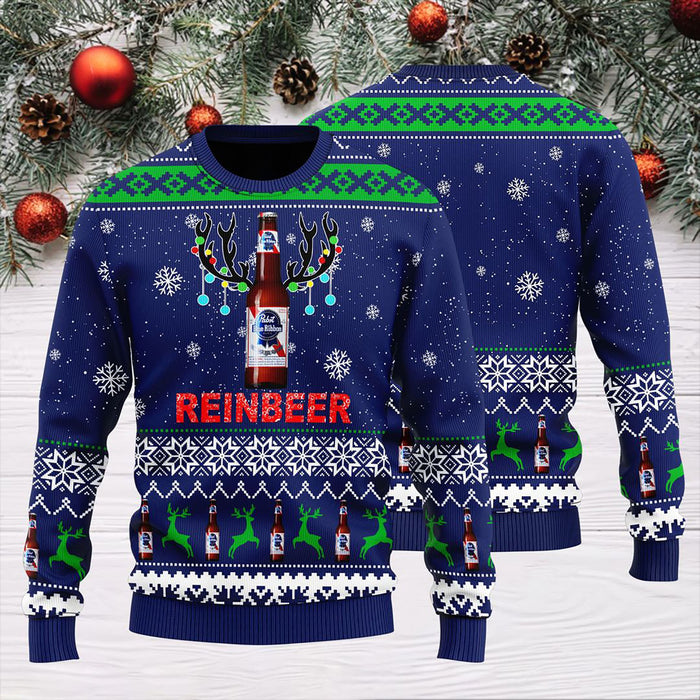 Pabst Blue Ribbon Reinbeer Christmas Sweater, Christmas Ugly Sweater, Christmas Gift, Gift Christmas 2022