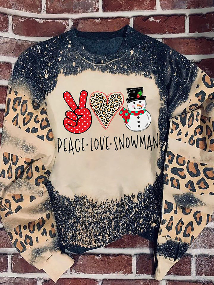 Peace love snowman Leopard Bleached Sweater, Christmas Ugly Sweater,Christmas Gift,Gift Christmas 2022