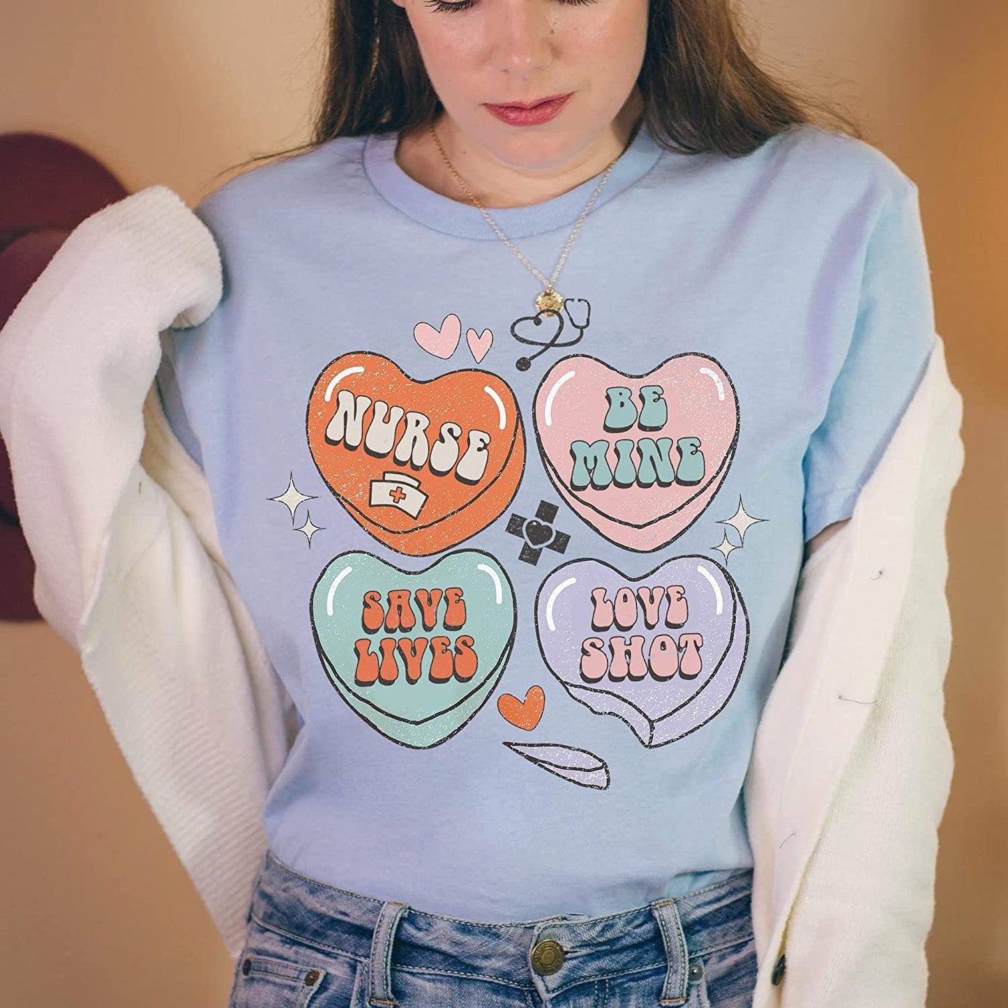 Positive Affirmations Nurse T-Shirt, Love heart nurse Vday Sweatshirt, Nurse valentine Long Sleeve, Peds Picu Cute XoXo Hoodie for couple