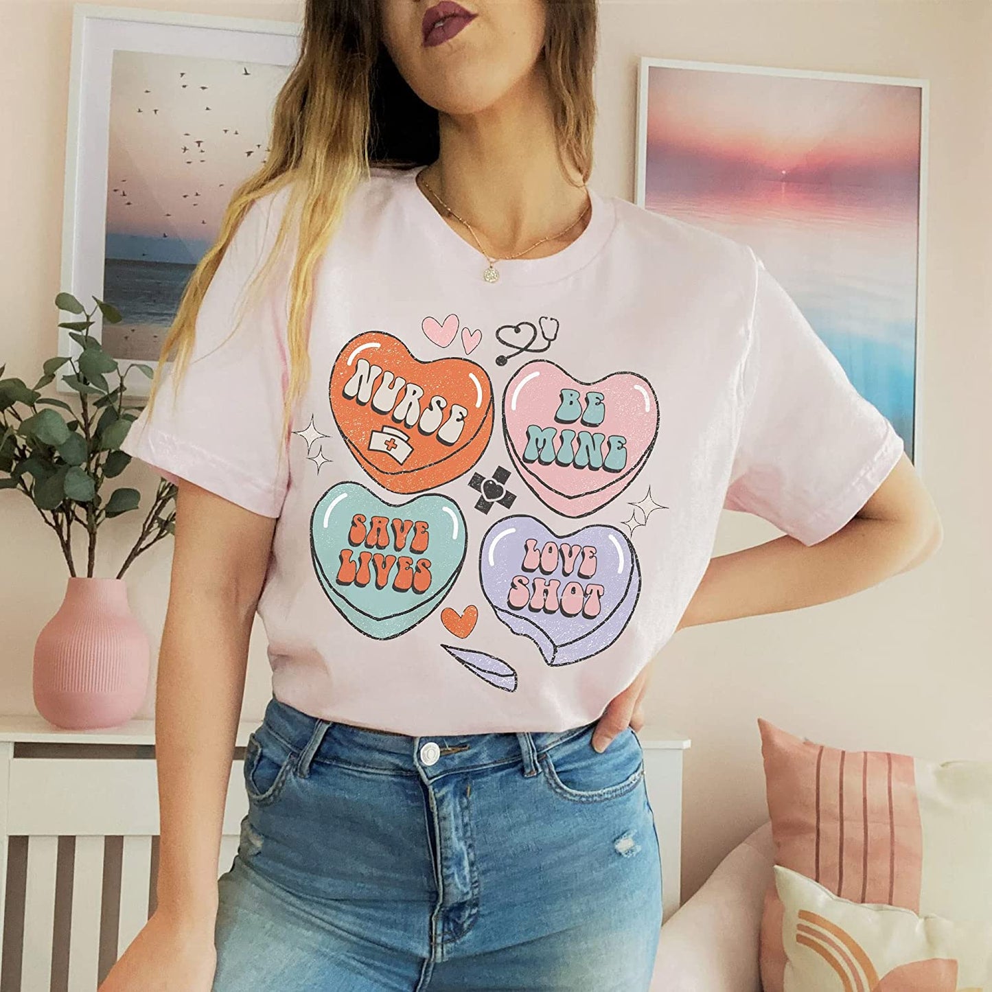 Positive Affirmations Nurse T-Shirt, Love heart nurse Vday Sweatshirt, Nurse valentine Long Sleeve, Peds Picu Cute XoXo Hoodie for couple