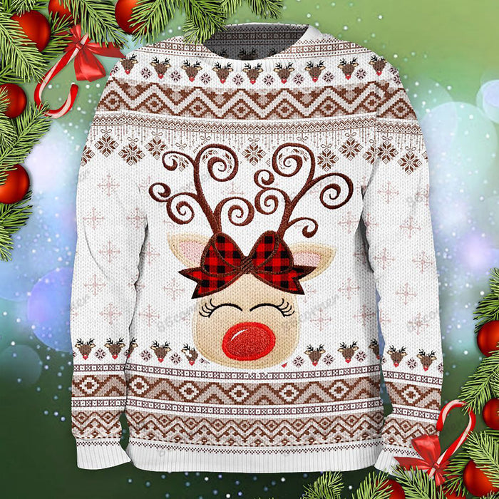 Reindeer Plaid Bow Ugly Sweater, Christmas Ugly Sweater, Christmas Gift, Gift Christmas 2022