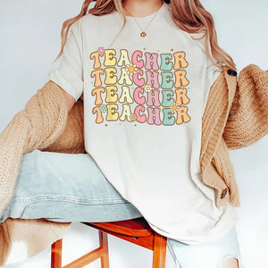 Retro Groovy Teacher Inspirational Colorful Back to School T-Shirt
