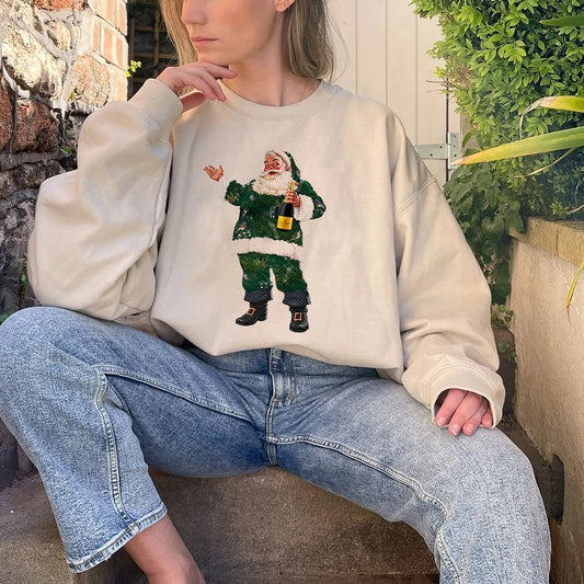 Retro Santa Champagne Crewneck, Vintage Santa Hoodie, Retro Christmas Santa, Christmas Sweatshirt for Woman, Kid Santa Claus gift
