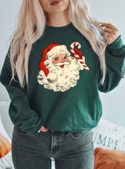 Retro Santa Shirt, Christmas Sweatshirt, Women Christmas Santa Shirt, Cute Vintage Santa Shirt, Classic Christmas Tee, Christmas Pullover