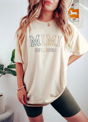 Retro Varsity Mimi Shirt, Mimi Est Shirt, Personalized Grandma Shirt, New Mimi To Be Gift