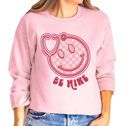 Retro smiley Stethoscope Valentine T-Shirt, Cute Be mine Valentine's day Couple Sweatshirt, XoXo Nurse Lover Long Sleeve, NICU Nurse Couple day Hoodie