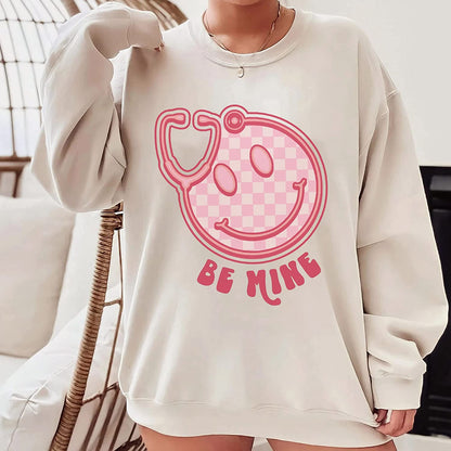 Retro smiley Stethoscope Valentine T-Shirt, Cute Be mine Valentine's day Couple Sweatshirt, XoXo Nurse Lover Long Sleeve, NICU Nurse Couple day Hoodie