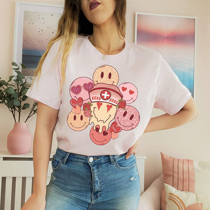 Retro smiley nurse faces T-Shirt, Valentine's nurse face Sweatshirt, xoxo Couple Long Sleeve, Peds Picu Icu Cute Nursing Student Hoodie