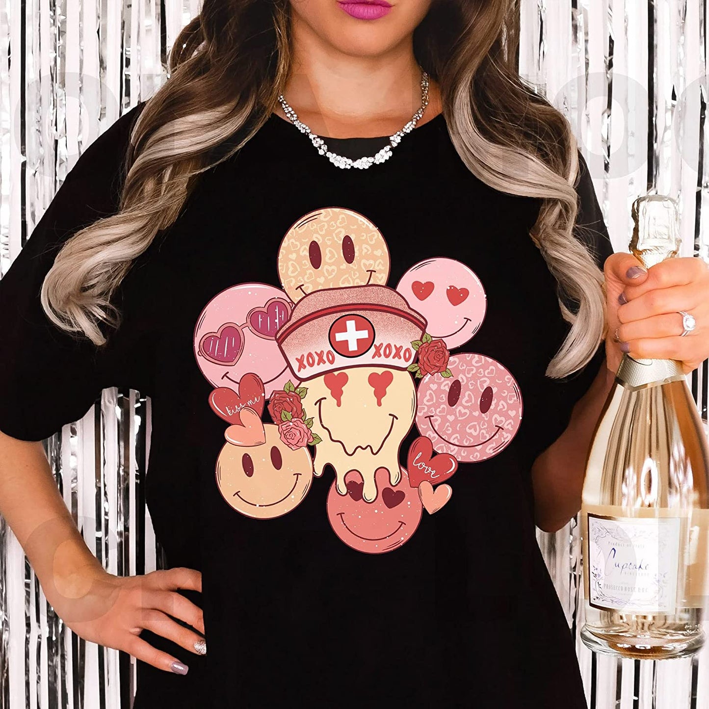 Retro smiley nurse faces T-Shirt, Valentine's nurse face Sweatshirt, xoxo Couple Long Sleeve, Peds Picu Icu Cute Nursing Student Hoodie