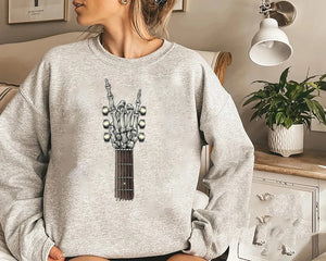 Rock On Guitar Neck - With A Sweet Rock & Roll Skeleton Hand Sweatshirt