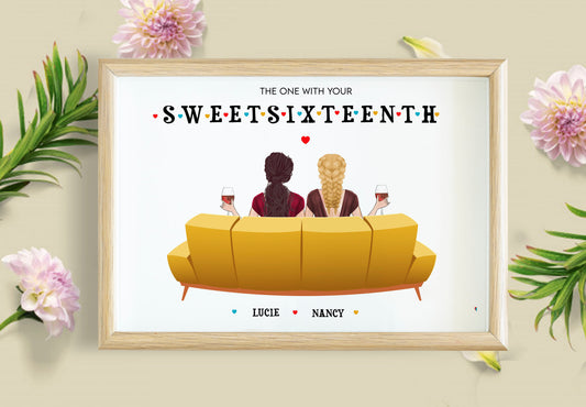 Pictiúr Pearsanta 16ú Bronntanas Breithlá, Cairde Pearsanta 16ú Bronntanas Breithlá, Priontáil Cairdeas Uathúil, Priontáil Cairde is Fearr an Chustaim, Bronntanais Do Besties, 16ú Priontáil Breithlá